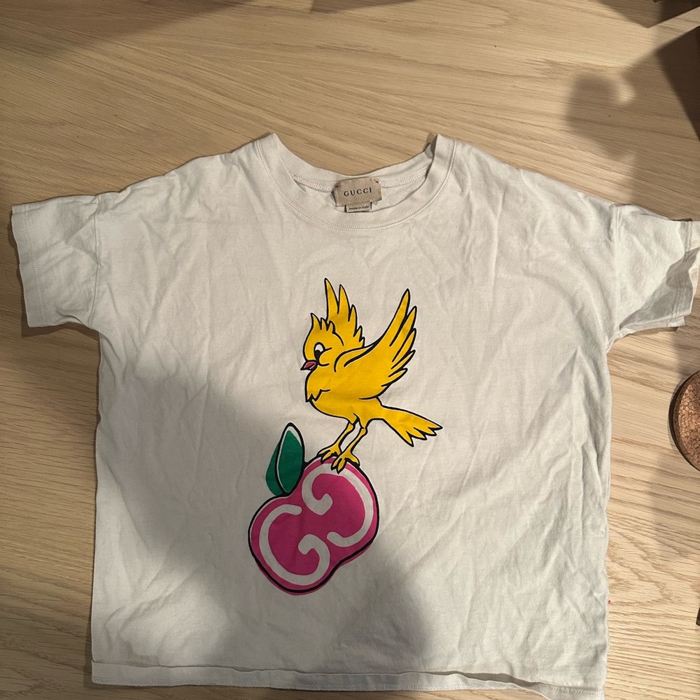 Gucci Tee with Yellow Bird and Pink Cherry Design